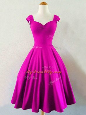 Straps Sleeveless Lace Up Wedding Party Dress Fuchsia Taffeta