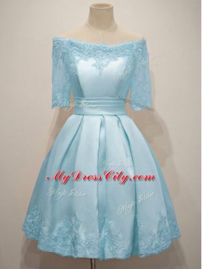 Half Sleeves Lace Lace Up Bridesmaids Dress