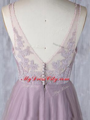 Cheap Pink V-neck Neckline Lace Bridesmaid Gown Sleeveless Clasp Handle