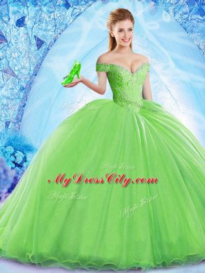 Ball Gown Prom Dress Off The Shoulder Sleeveless Brush Train Lace Up