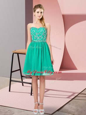 Sleeveless Chiffon Knee Length Lace Up Dress for Prom in Turquoise with Beading