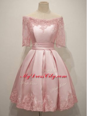 Elegant Taffeta Half Sleeves Knee Length Wedding Party Dress and Lace