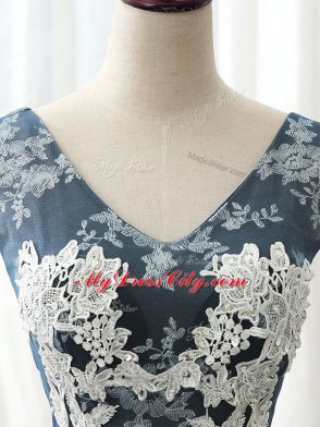Glorious Ruffles and Pattern Sweet 16 Dress Navy Blue Lace Up Sleeveless Floor Length