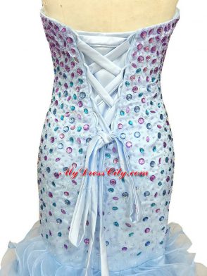 Multi-color Glitz Pageant Dress Prom and Party and Military Ball with Beading and Ruffles Sweetheart Sleeveless Lace Up