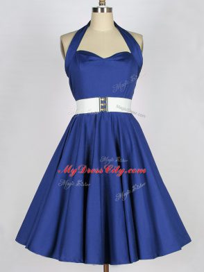 Trendy Blue Halter Top Neckline Belt Quinceanera Court Dresses Sleeveless Lace Up