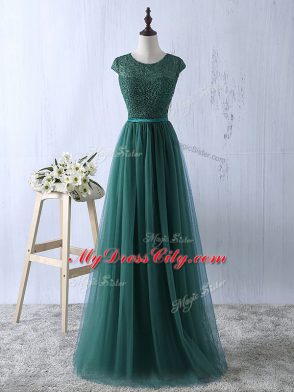 Short Sleeves Zipper Floor Length Lace Dress for Prom
