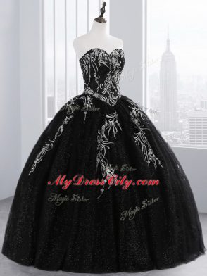 Tulle Sleeveless Floor Length Quinceanera Dress and Embroidery