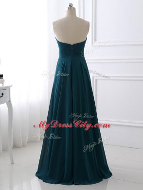 Free and Easy Teal Zipper Mother of the Bride Dress Sequins and Ruching Sleeveless Floor Length
