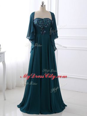 Free and Easy Teal Zipper Mother of the Bride Dress Sequins and Ruching Sleeveless Floor Length