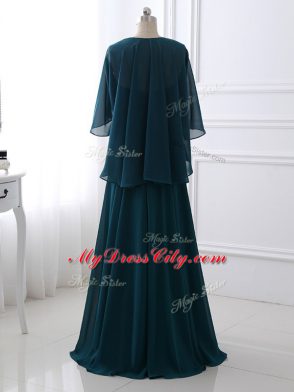 Free and Easy Teal Zipper Mother of the Bride Dress Sequins and Ruching Sleeveless Floor Length