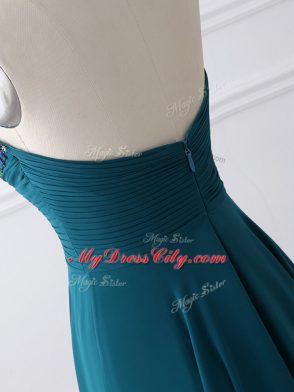 Free and Easy Teal Zipper Mother of the Bride Dress Sequins and Ruching Sleeveless Floor Length