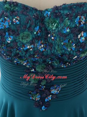 Free and Easy Teal Zipper Mother of the Bride Dress Sequins and Ruching Sleeveless Floor Length