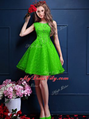 A-line Beading and Lace Quinceanera Court of Honor Dress Lace Up Tulle Sleeveless Knee Length