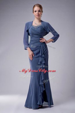 Sophisticated Straps Sleeveless Mother Dresses Floor Length Beading Blue Chiffon