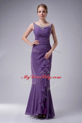 Sophisticated Straps Sleeveless Mother Dresses Floor Length Beading Blue Chiffon