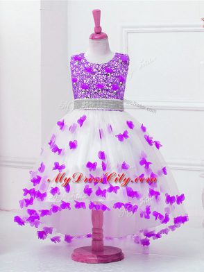 Super Ball Gowns Flower Girl Dresses for Less White Scoop Tulle Sleeveless High Low Zipper