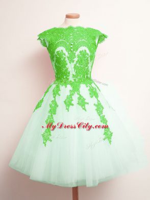 Multi-color Tulle Lace Up Scalloped Sleeveless Mini Length Wedding Guest Dresses Appliques