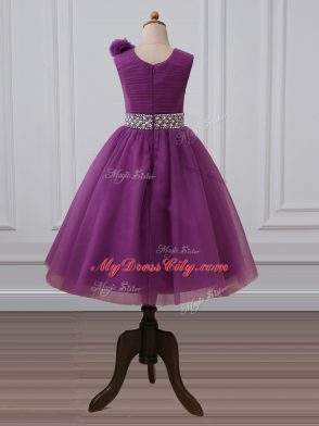 Sexy Purple Sleeveless Tulle Zipper Toddler Flower Girl Dress for Wedding Party