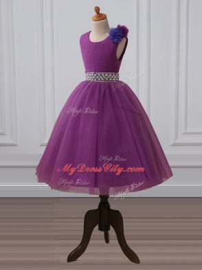 Sexy Purple Sleeveless Tulle Zipper Toddler Flower Girl Dress for Wedding Party