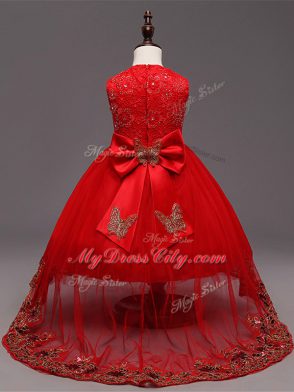 High Low Red Little Girls Pageant Dress Wholesale Scoop Sleeveless Zipper