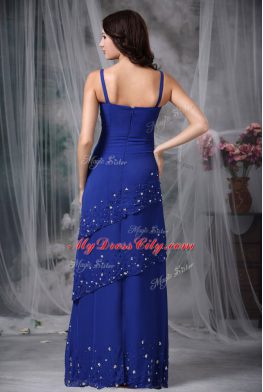 Inexpensive Navy Blue Sleeveless Beading Floor Length Mother of the Bride Dress