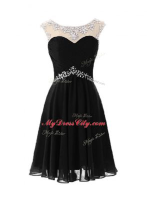 Clearance A-line Homecoming Dress Black Scoop Chiffon Cap Sleeves Knee Length Zipper