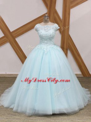 Light Blue Ball Gowns Beading and Lace Quinceanera Gown Zipper Tulle Sleeveless