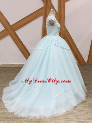 Light Blue Ball Gowns Beading and Lace Quinceanera Gown Zipper Tulle Sleeveless