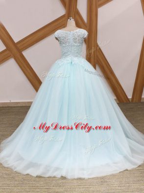 Light Blue Ball Gowns Beading and Lace Quinceanera Gown Zipper Tulle Sleeveless