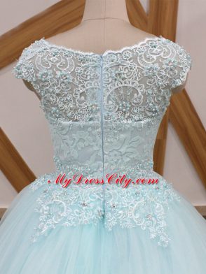 Light Blue Ball Gowns Beading and Lace Quinceanera Gown Zipper Tulle Sleeveless