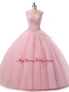 Nice Tulle Sleeveless Floor Length Sweet 16 Dresses and Beading and Lace