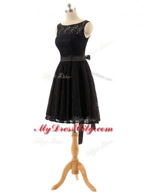Black Zipper Bateau Lace and Belt Quinceanera Court Dresses Lace Sleeveless