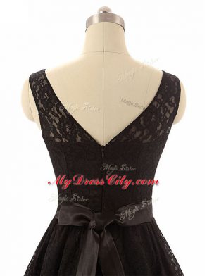 Black Zipper Bateau Lace and Belt Quinceanera Court Dresses Lace Sleeveless