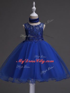 Amazing Royal Blue Sleeveless Organza Zipper Child Pageant Dress for Wedding Party
