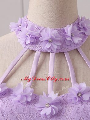 Chic Lavender Sleeveless Mini Length Lace and Appliques Lace Up Vestidos de Damas