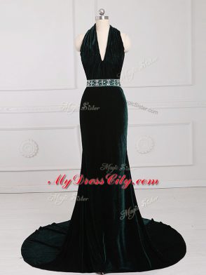 Decent Sleeveless Brush Train Zipper Beading Going Out Dresses