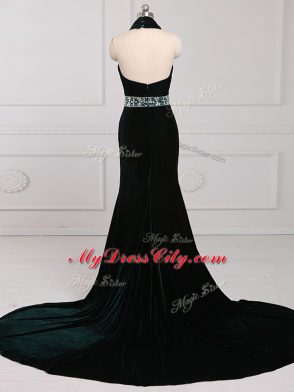 Decent Sleeveless Brush Train Zipper Beading Going Out Dresses