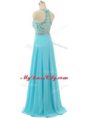 Floor Length Empire Sleeveless Aqua Blue Zipper
