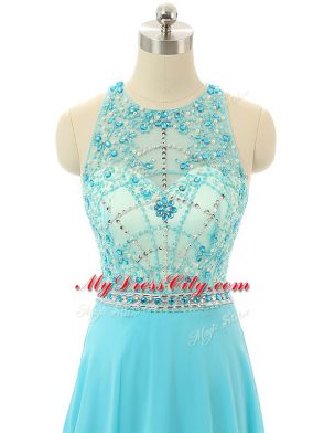 Floor Length Empire Sleeveless Aqua Blue Zipper