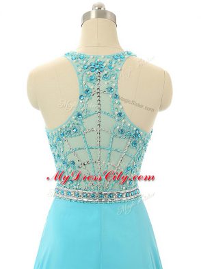 Floor Length Empire Sleeveless Aqua Blue Zipper