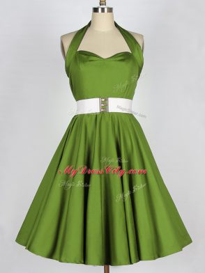 Olive Green Lace Up Quinceanera Court of Honor Dress Belt Sleeveless Knee Length