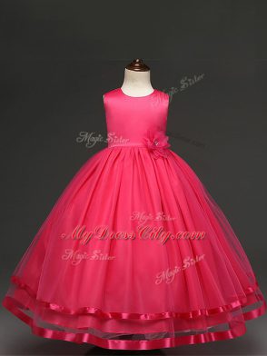 Floor Length Ball Gowns Sleeveless Hot Pink Little Girls Pageant Gowns Zipper