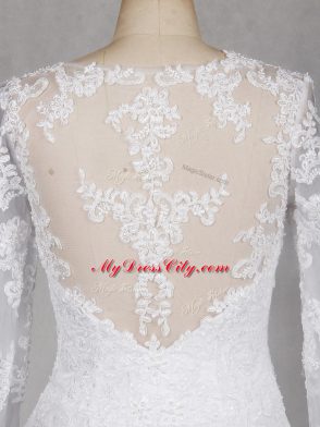 Side Zipper Wedding Dresses White for Wedding Party with Lace Brush Train