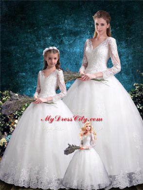 Most Popular White Half Sleeves Tulle Lace Up Sweet 16 Quinceanera Dress for Wedding Party