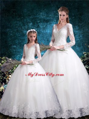 Most Popular White Half Sleeves Tulle Lace Up Sweet 16 Quinceanera Dress for Wedding Party