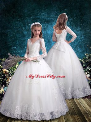 Most Popular White Half Sleeves Tulle Lace Up Sweet 16 Quinceanera Dress for Wedding Party