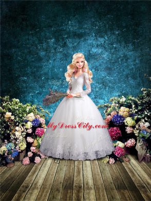 Most Popular White Half Sleeves Tulle Lace Up Sweet 16 Quinceanera Dress for Wedding Party