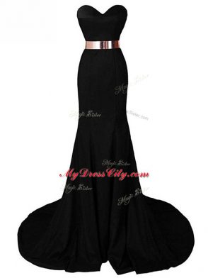 New Arrival Black Sleeveless Brush Train Belt Juniors Evening Dress