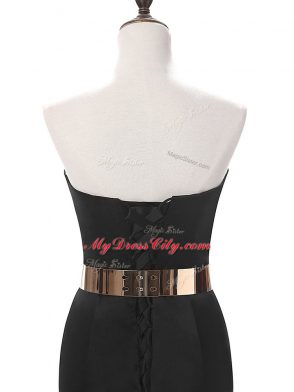 New Arrival Black Sleeveless Brush Train Belt Juniors Evening Dress
