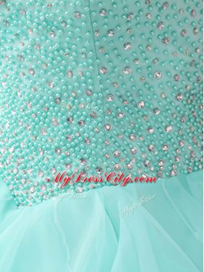 Apple Green Ball Gowns Organza Scoop Sleeveless Beading and Ruffles Floor Length Lace Up Quinceanera Dresses